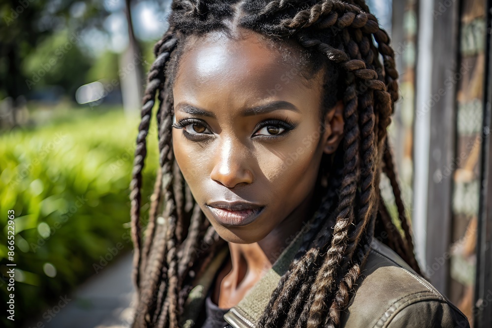 a woman with braided hair looking at the camera a woman with braided hair looking at the camera