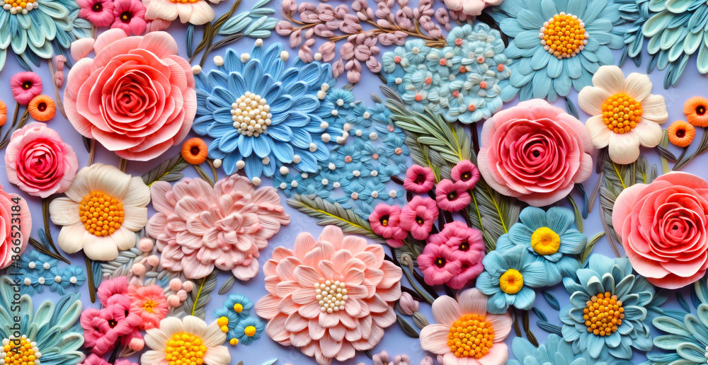 Image of seamless floral embroidery work. Modern embroidery beautiful pastel colors Image of seamless floral embroidery work. Modern embroidery beautiful pastel colors