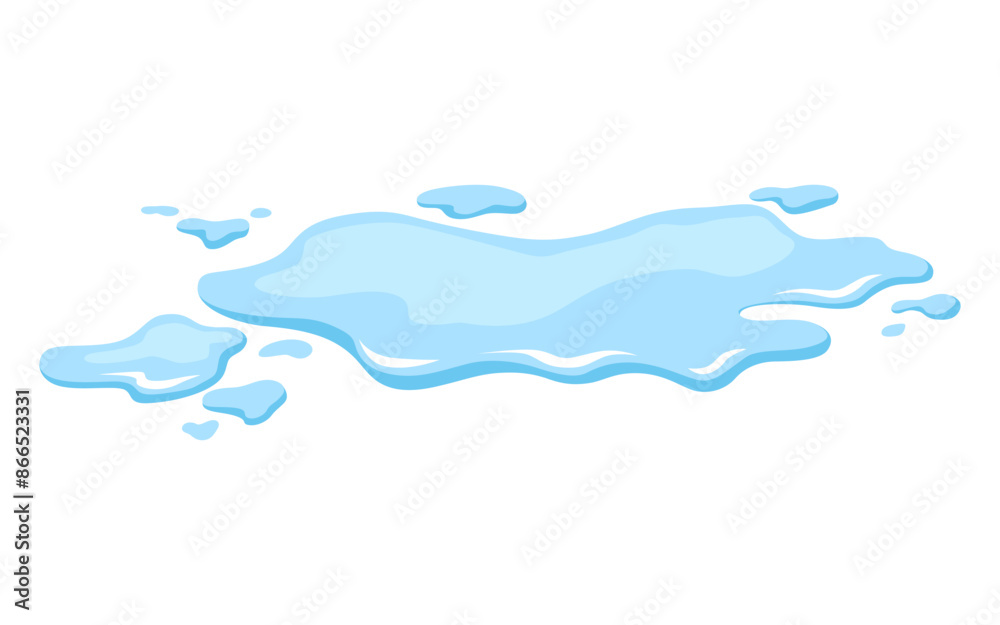 Water spill puddle. Blue liquid shape in flat cartoon style. Clean fluid drop design element isolted on white background Water spill puddle. Blue liquid shape in flat cartoon style. Clean fluid drop design element isolted on white background