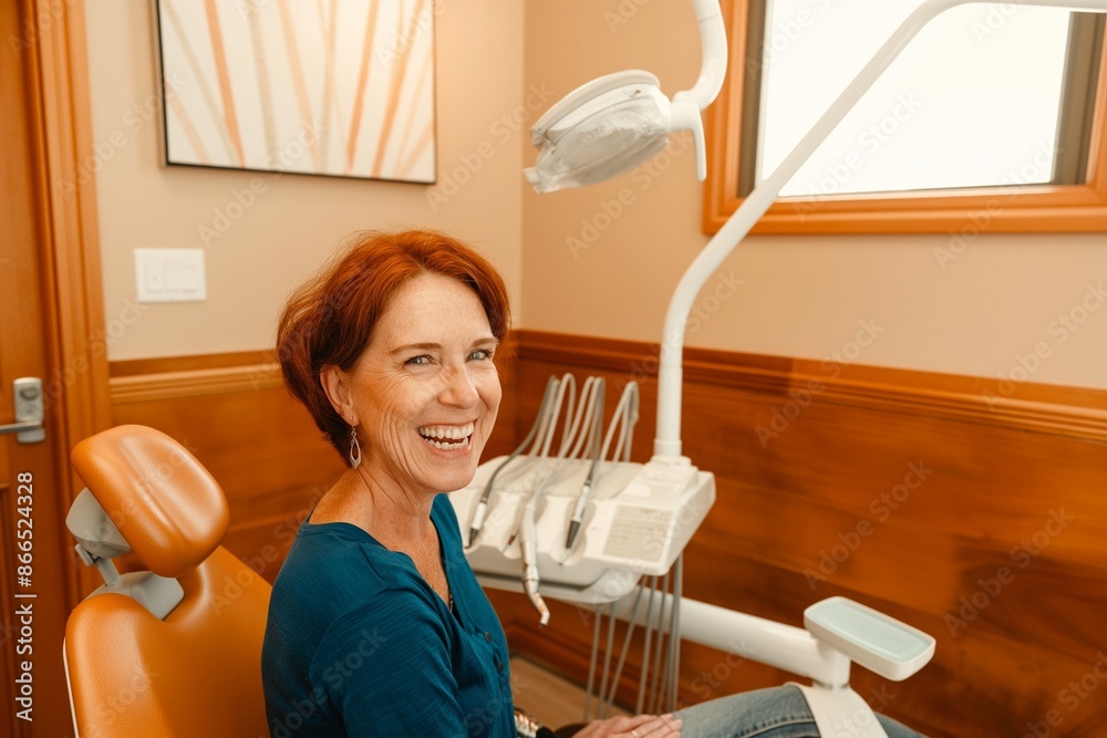 Smiling Woman During Dental Visit in Modern Clinic Smiling Woman During Dental Visit in Modern Clinic