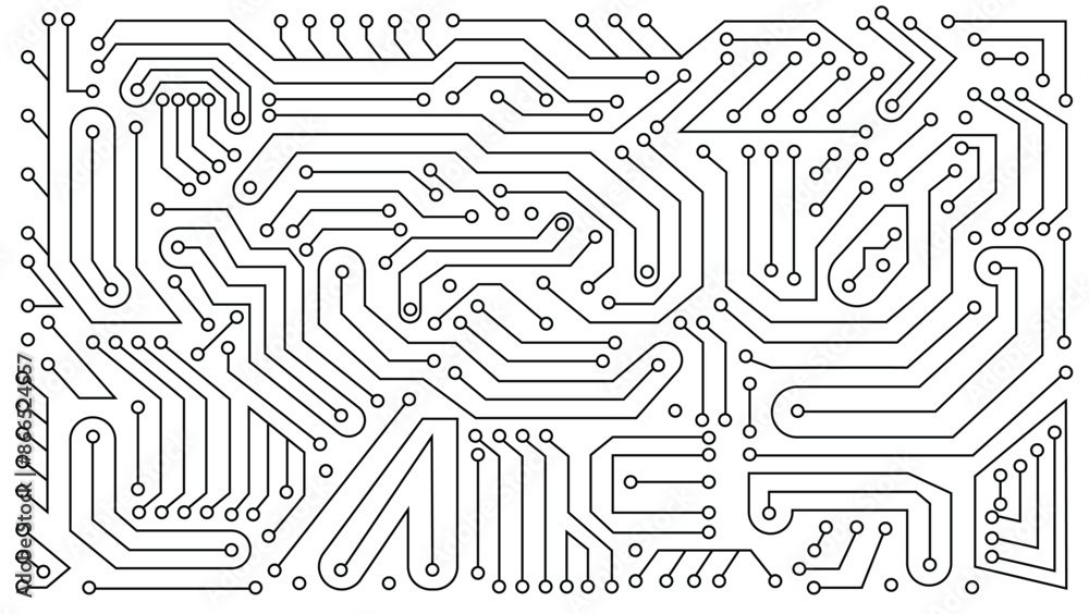 Electronics board in coloring style. High tech circuit board vector background. Artificial intelligence circuit line style. Smart network AI, digital technology. Futuristic microchip processor Electronics board in coloring style. High tech circuit board vector background. Artificial intelligence circuit line style. Smart network AI, digital technology. Futuristic microchip processor
