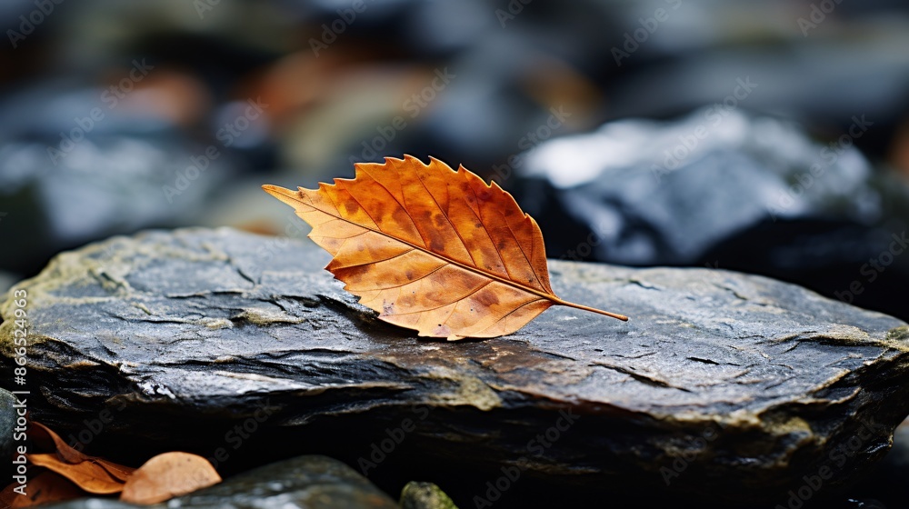 A close-up of a fallen orange leaf on a rock A close-up of a fallen orange leaf on a rock