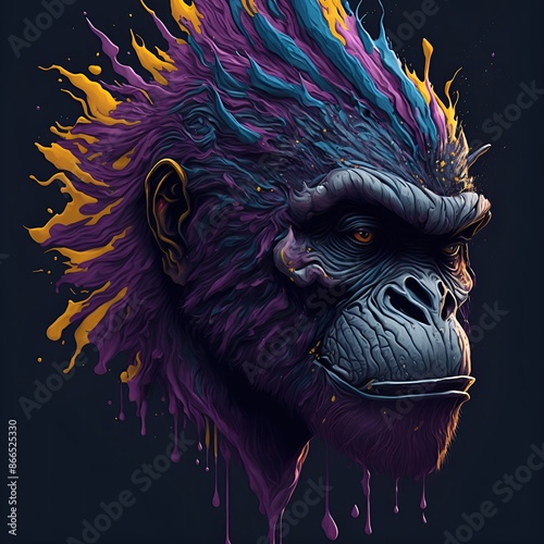 Ape head splash style of colorful paint photo