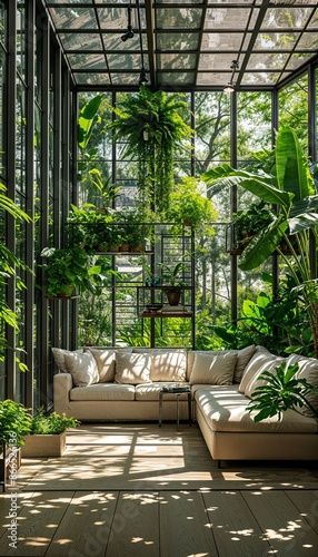 a living room filled with lots of green plants