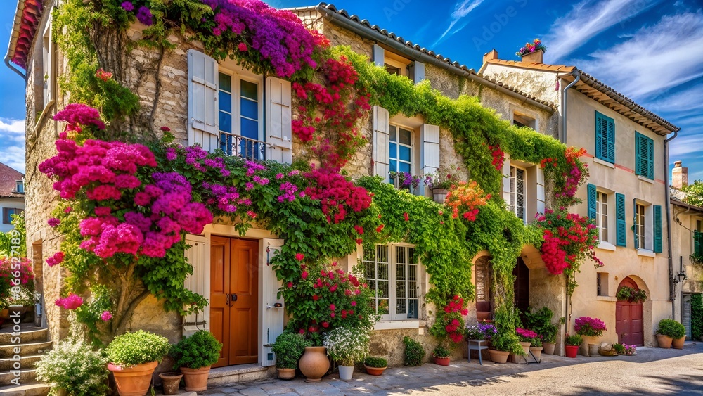 Hyères - France - picturesque old town house with climbing flowers Hyères - France - picturesque old town house with climbing flowers