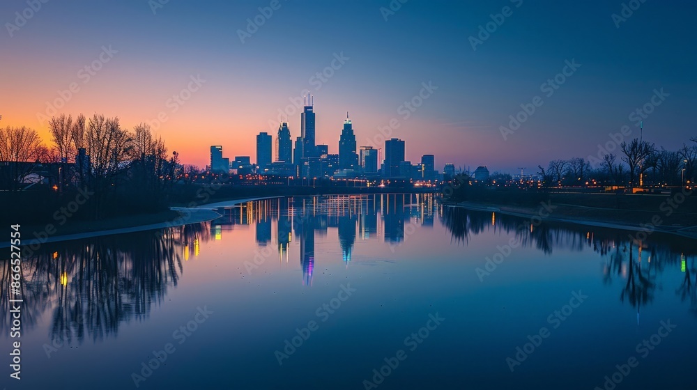 Fototapeta premium The skyline at dawn is a serene and inspiring sight, symbolizing the promise of a new day and endless possibilities.