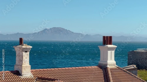 Gibraltar. landscape with Moroccan mountains seen from the English area. 4k video.