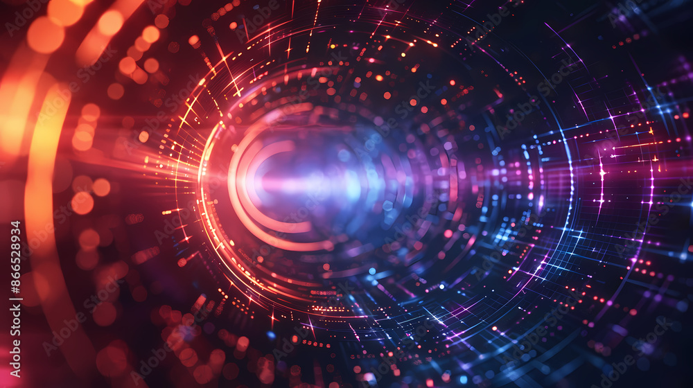 Futuristic digital tunnel with vibrant lights and energy pulses, showcasing a dynamic technology concept. Futuristic digital tunnel with vibrant lights and energy pulses, showcasing a dynamic technology concept.