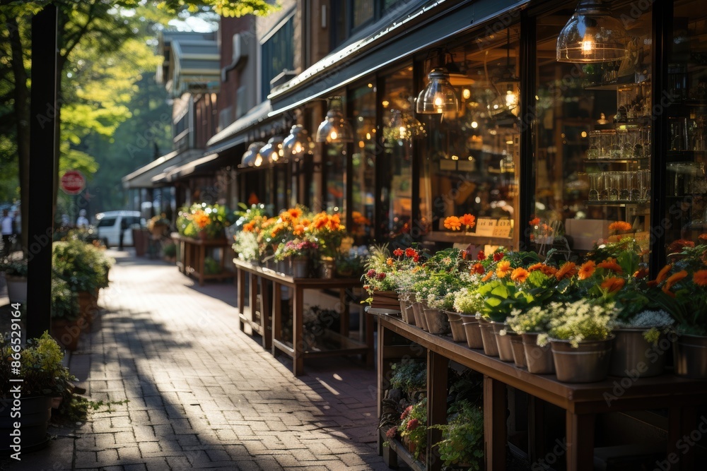 Vibrant Asheville Center with shops, restaurants and art., generative IA