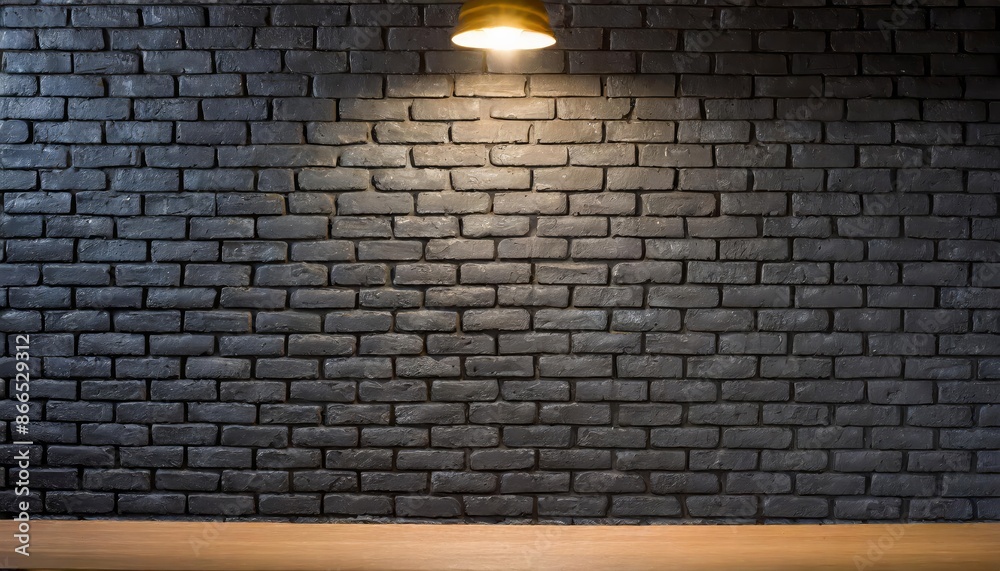 Black brick wall and textured background lit by a shining lamp Stock ...