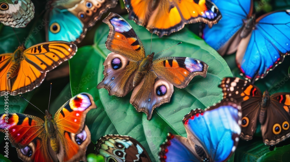 Obraz premium The diverse array of butterfly species around the world, from the iconic monarch to the exotic blue morpho, showcases the beauty of biodiversity.