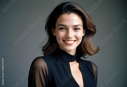 Beautiful elegant woman front view smiling photo