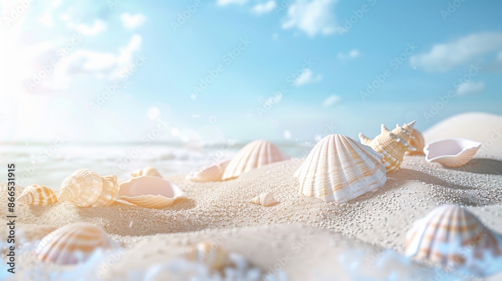 a close-up of seashells and starfish on a sandy beach. a close-up of seashells and starfish on a sandy beach.