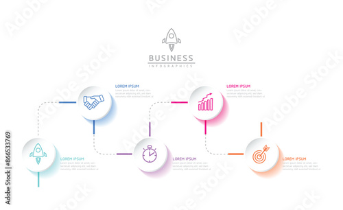 Vector infographic business presentation template with circular interconnection with 5 options.