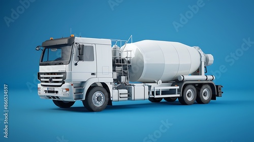 white truck on the road on a blue background