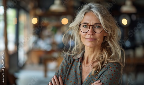 Wallpaper Mural Mature, middle-aged businesswoman smiles confidently with her arms crossed in an office. Torontodigital.ca