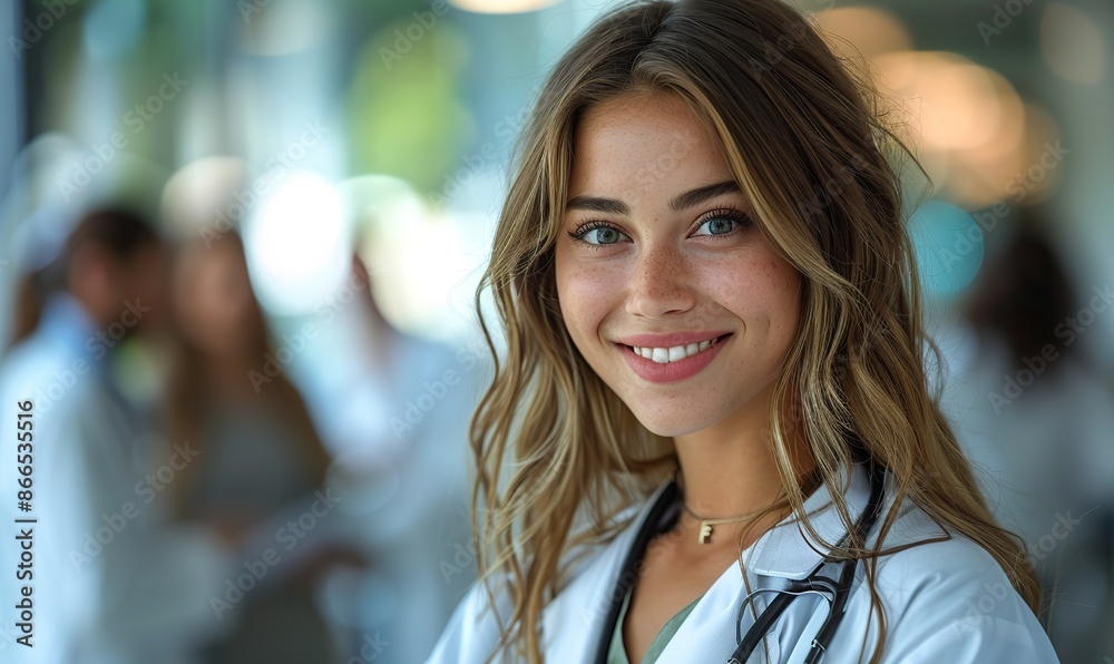 Portrait of a smiling female medical professional in a white lab coat with a clipboard. Portrait of a smiling female medical professional in a white lab coat with a clipboard.