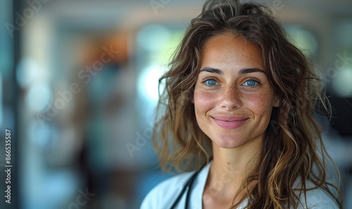 Portrait of a smiling female medical professional with a stethoscope.