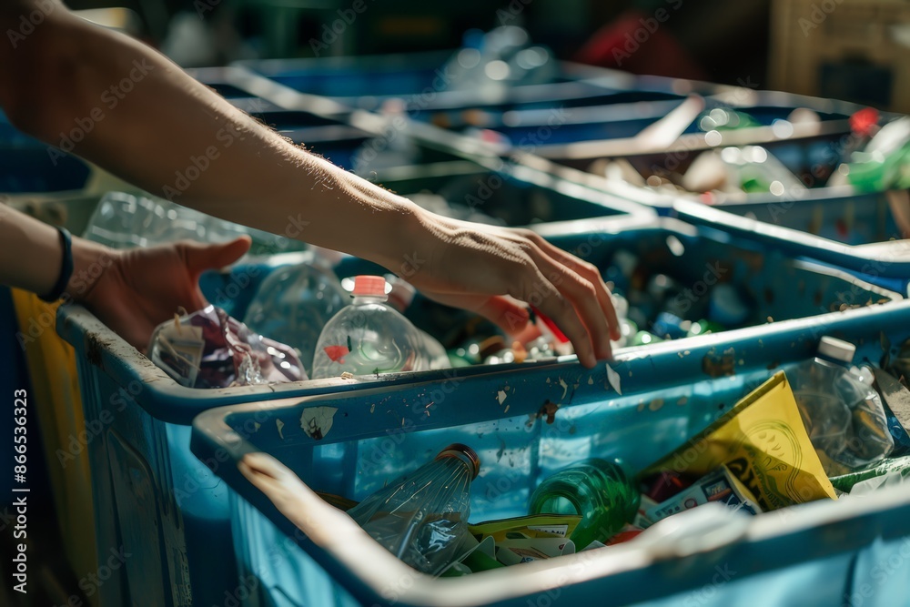 Close-Up of Hands Sorting Recyclable Materials in Bins Close-Up of Hands Sorting Recyclable Materials in Bins