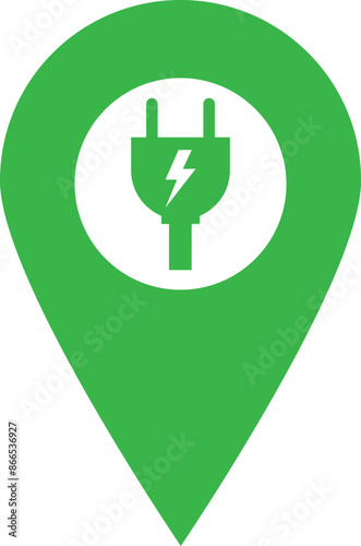 Electric car charge station map pointer icon . Green electric charging station location pin icon . Vector illustration