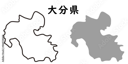 シンプルな日本の大分県の地図のイラスト