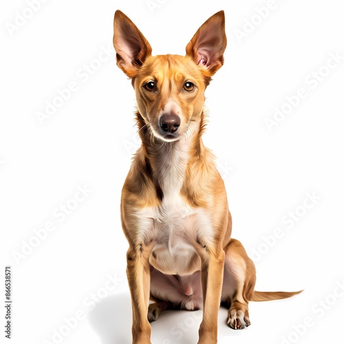 Podenco Canario dog breed standing against white background, AI Generated © Toseef