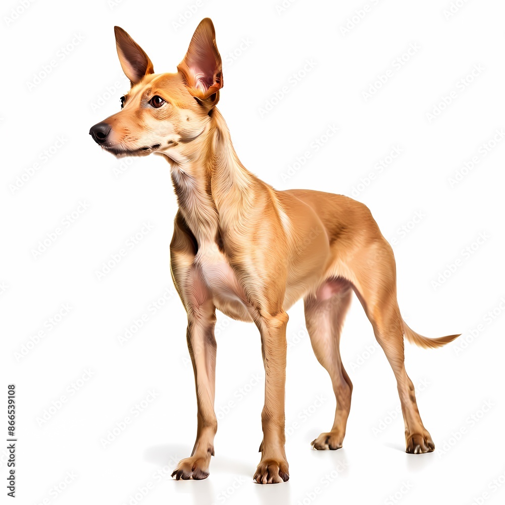 Podenco valenciano dog breed standing white background, AI Generated Podenco valenciano dog breed standing white background, AI Generated