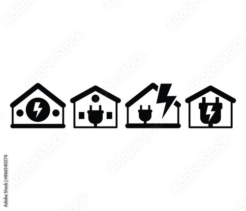 home energy electric icons symbol sign vector design black white color simple flat modern illustration collection set