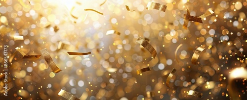 Gold Confetti Falling During Celebration With Blurred Lights