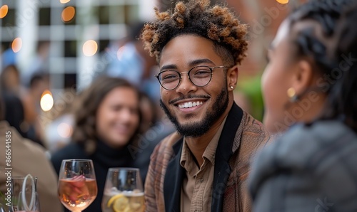 At an outdoor event, young professionals are networking, symbolizing vibrant career connections.