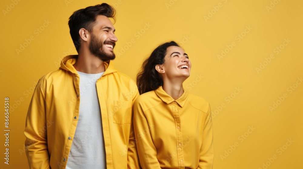 Cheerful Couple in Yellow Enjoying a Lighthearted Moment Together Cheerful Couple in Yellow Enjoying a Lighthearted Moment Together