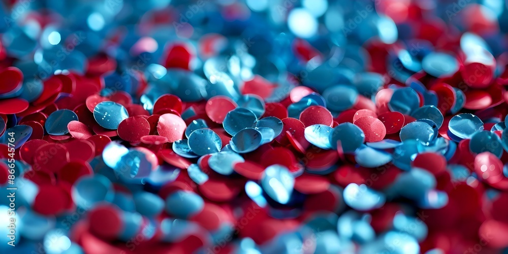 Red and blue confetti on a horizontal banner with bokeh lights A festive celebration. Concept Festive Banner, Confetti Decor, Bokeh Lights, Red and Blue Theme Red and blue confetti on a horizontal banner with bokeh lights A festive celebration. Concept Festive Banner, Confetti Decor, Bokeh Lights, Red and Blue Theme