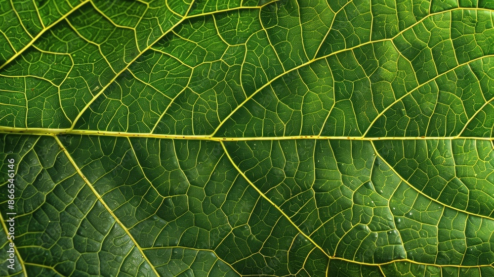 Detailed texture of a green leaf, showcasing the natural patterns and vibrant veins, creating a captivating organic background Detailed texture of a green leaf, showcasing the natural patterns and vibrant veins, creating a captivating organic background