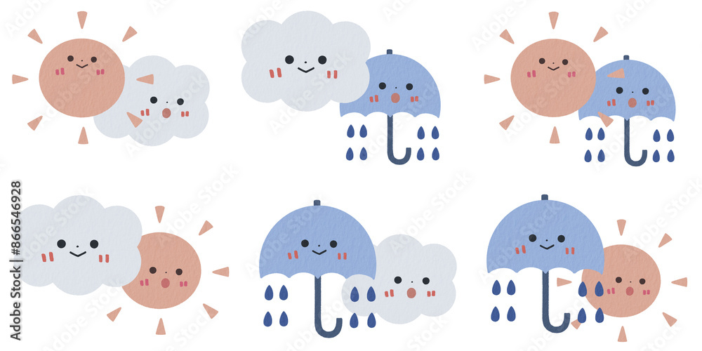 Obraz premium 天気の変化 アイコンイラストセット