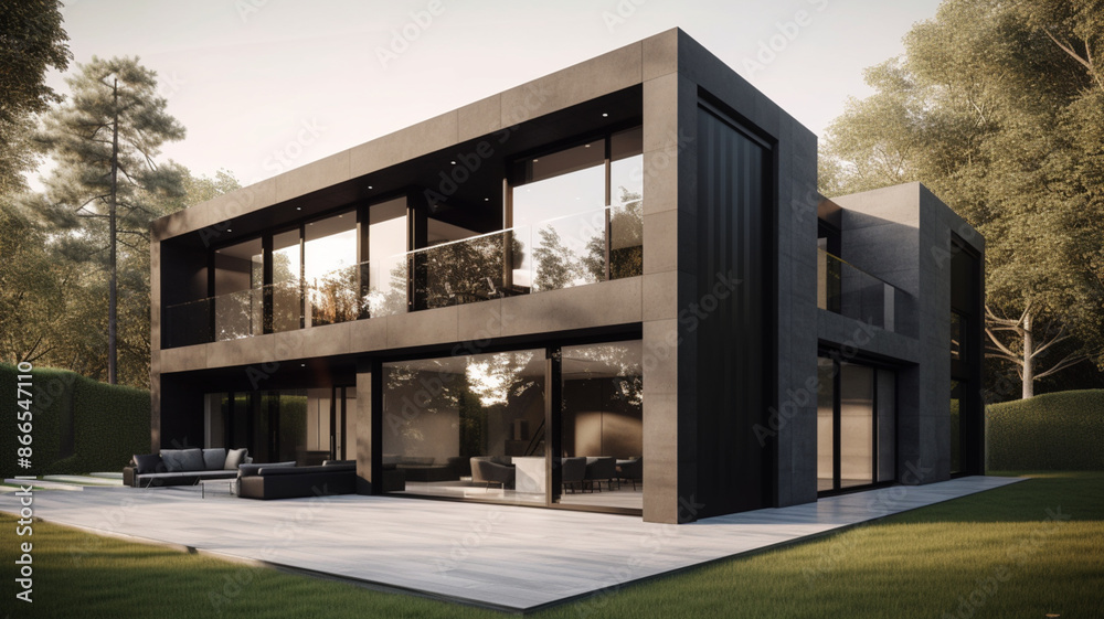 A modern luxury home exterior design with a combination of contemporary and traditional elements A modern luxury home exterior design with a combination of contemporary and traditional elements
