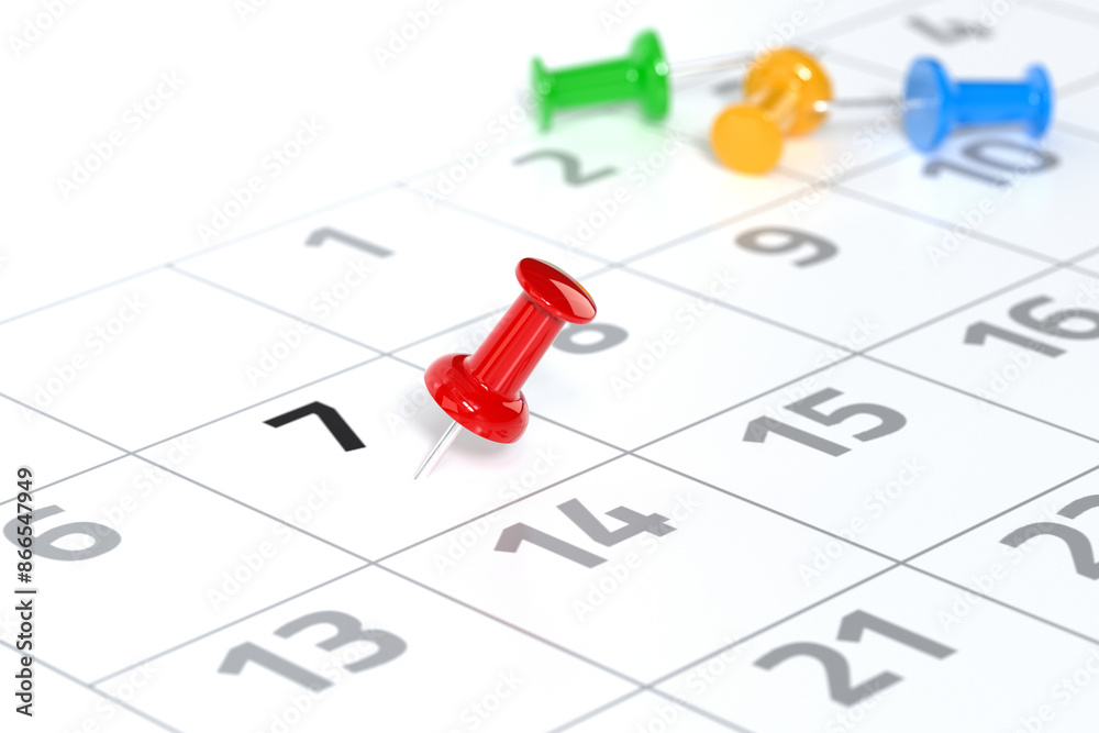 Calendar with Red Pushpin. Date Concept Using White Background and Simple Composition. 3d Rendering Calendar with Red Pushpin. Date Concept Using White Background and Simple Composition. 3d Rendering