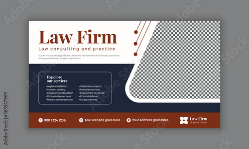 Law firm services social media post design or law consulting web banner template, and Instagram post or square flyer template