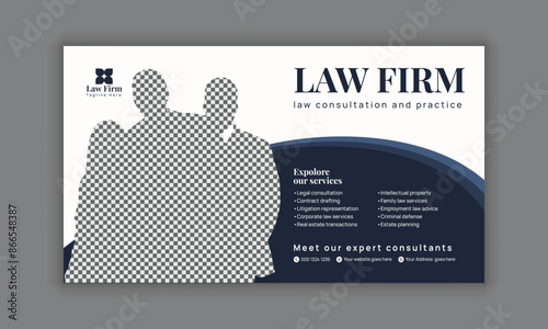 Law firm services social media post design or law consulting web banner template, and Instagram post or square flyer template