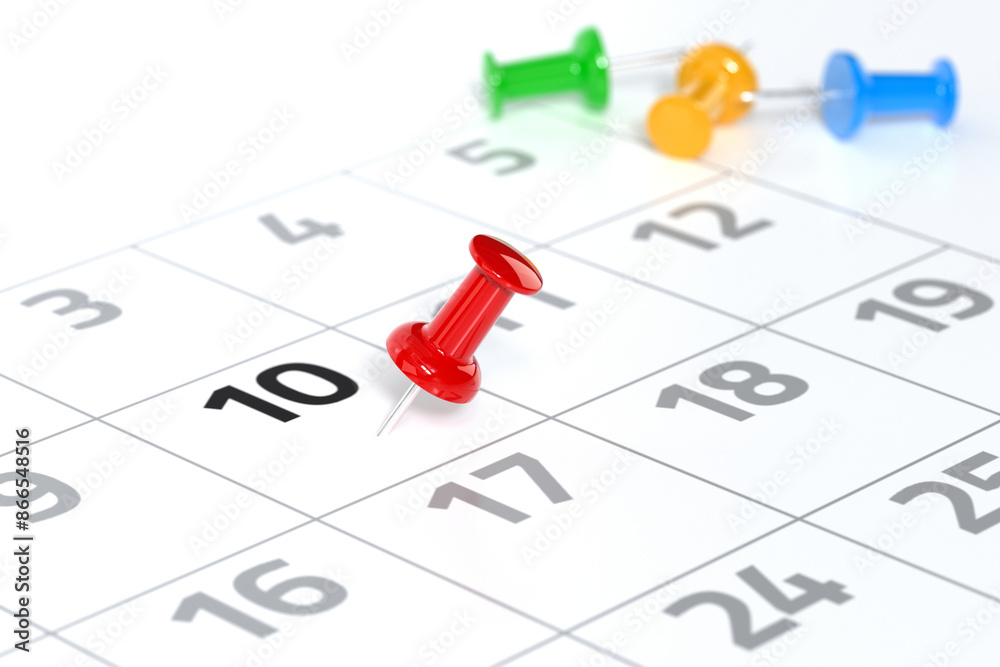Calendar with Red Pushpin. Date Concept Using White Background and Simple Composition. 3d Rendering Calendar with Red Pushpin. Date Concept Using White Background and Simple Composition. 3d Rendering