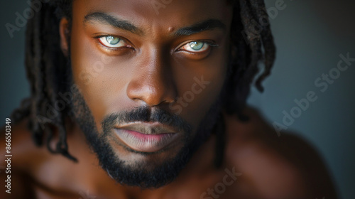 beautiful model handsome black man with light eyes