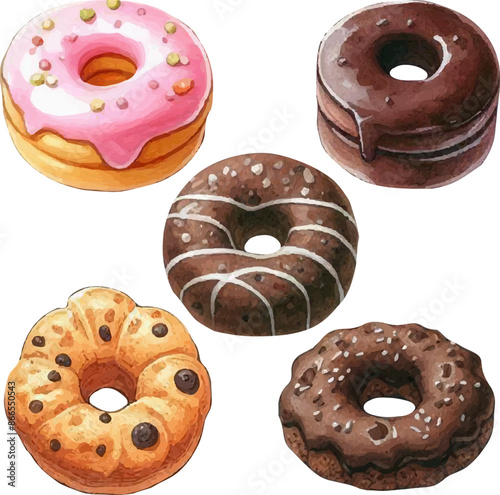 set with donuts in watercolor style