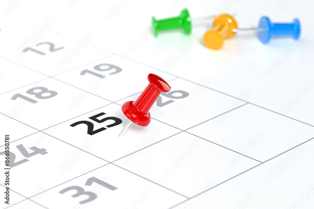 Calendar with Red Pushpin. Date Concept Using White Background and Simple Composition. 3d Rendering Calendar with Red Pushpin. Date Concept Using White Background and Simple Composition. 3d Rendering