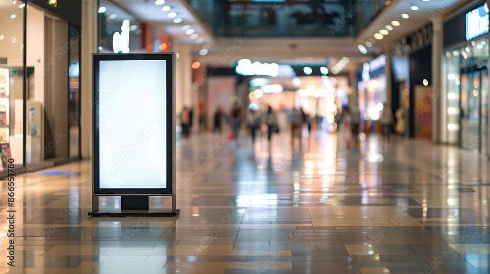 This blank white mockup signboard provides ample space for sales and promotional advertisements to be placed in a shopping center or business mall. This blank white mockup signboard provides ample space for sales and promotional advertisements to be placed in a shopping center or business mall.