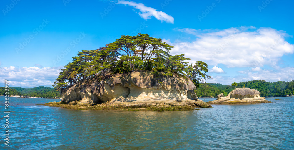 Naklejka premium Beautiful islets covered with forests in Matsushima bay, Sendai, Japan