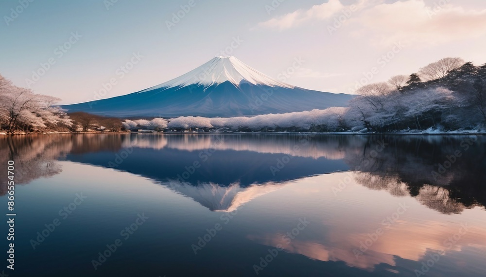 fuji mountain view from relaxed lake, sunset view