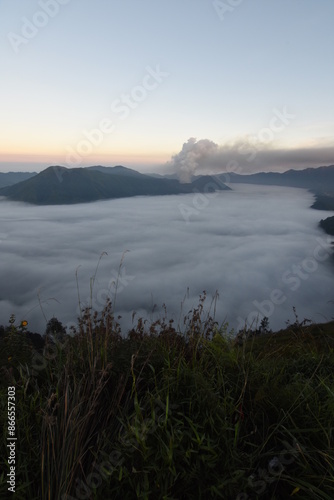 The beauty of the Bromo volcano taken from a height of 2900 MDPL in the Mount Semeru area, Lumajang
 photo