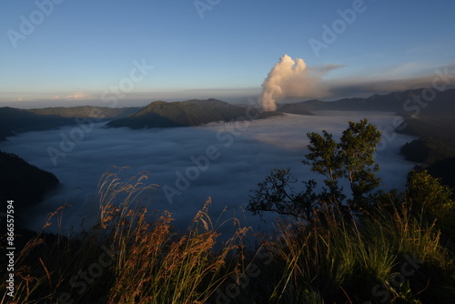 The beauty of the Bromo volcano taken from a height of 2900 MDPL in the Mount Semeru area, Lumajang
 photo