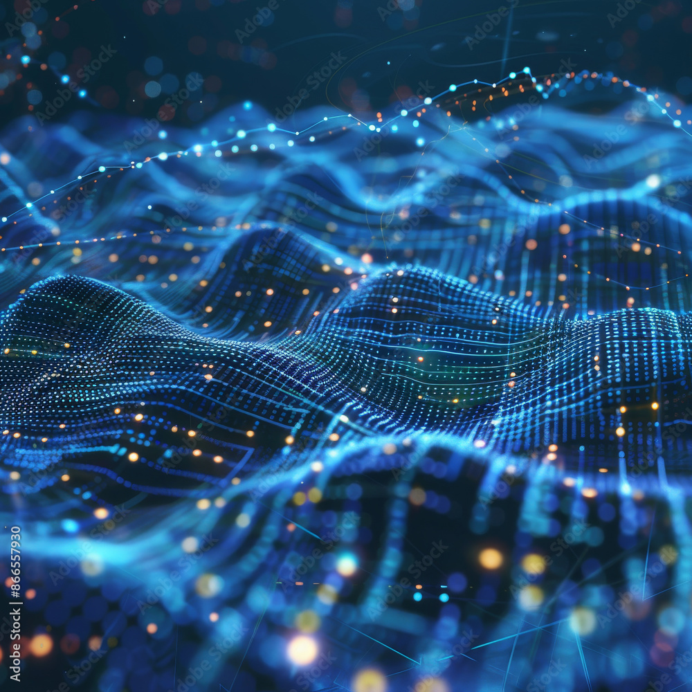 Ideal digital background for tech processes, neural networks, AI, data transfer and encryption, digital archives, sound and graphic presentations, science, and education.