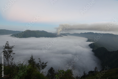 The beauty of the Bromo volcano taken from a height of 2900 MDPL in the Mount Semeru area, Lumajang
 photo