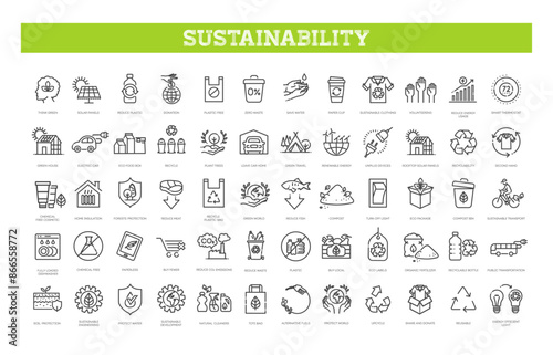 Environmental sustainability outline icons. Ecological symbols